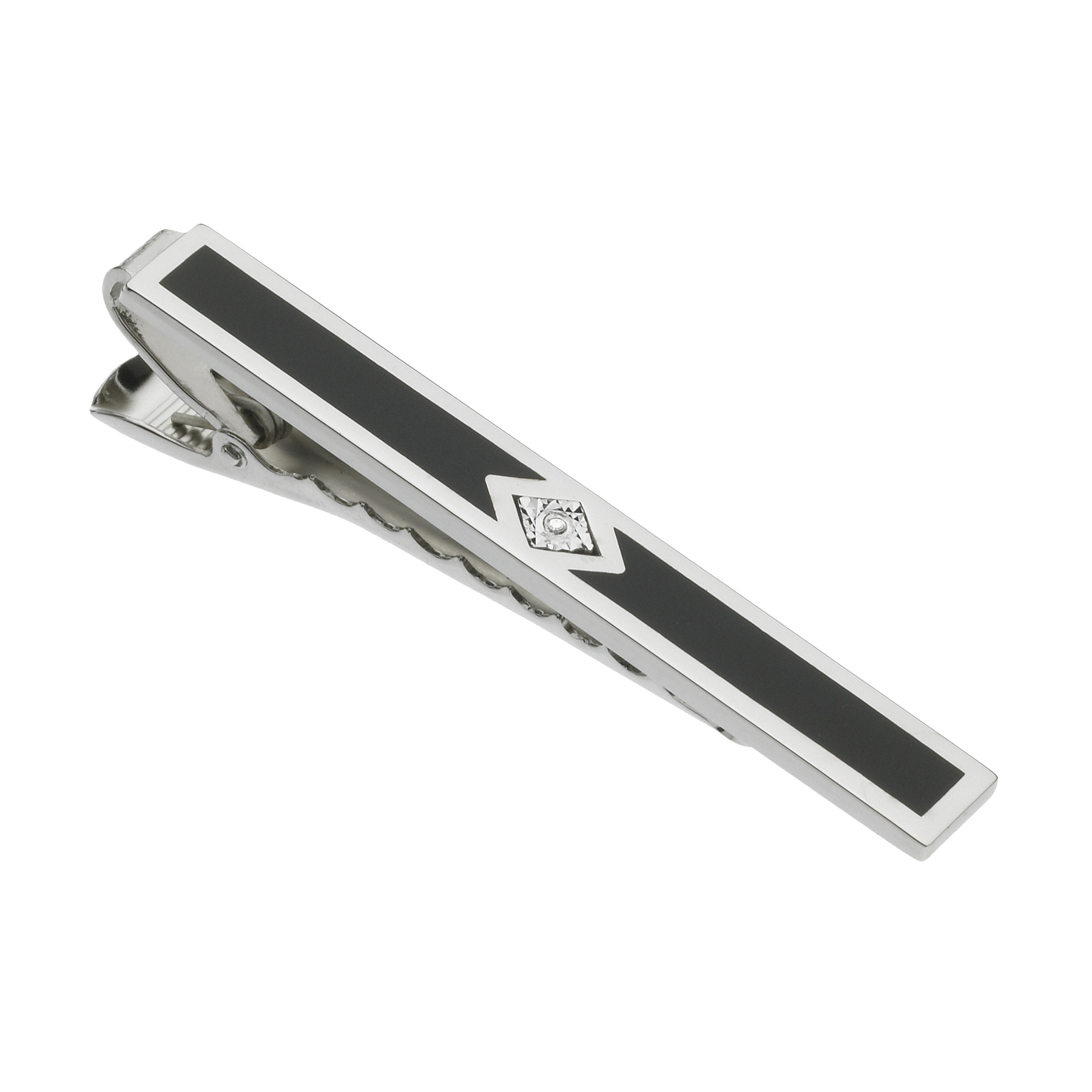 BTB-7002R Black Enamel Tie Bar with Diamond Accent