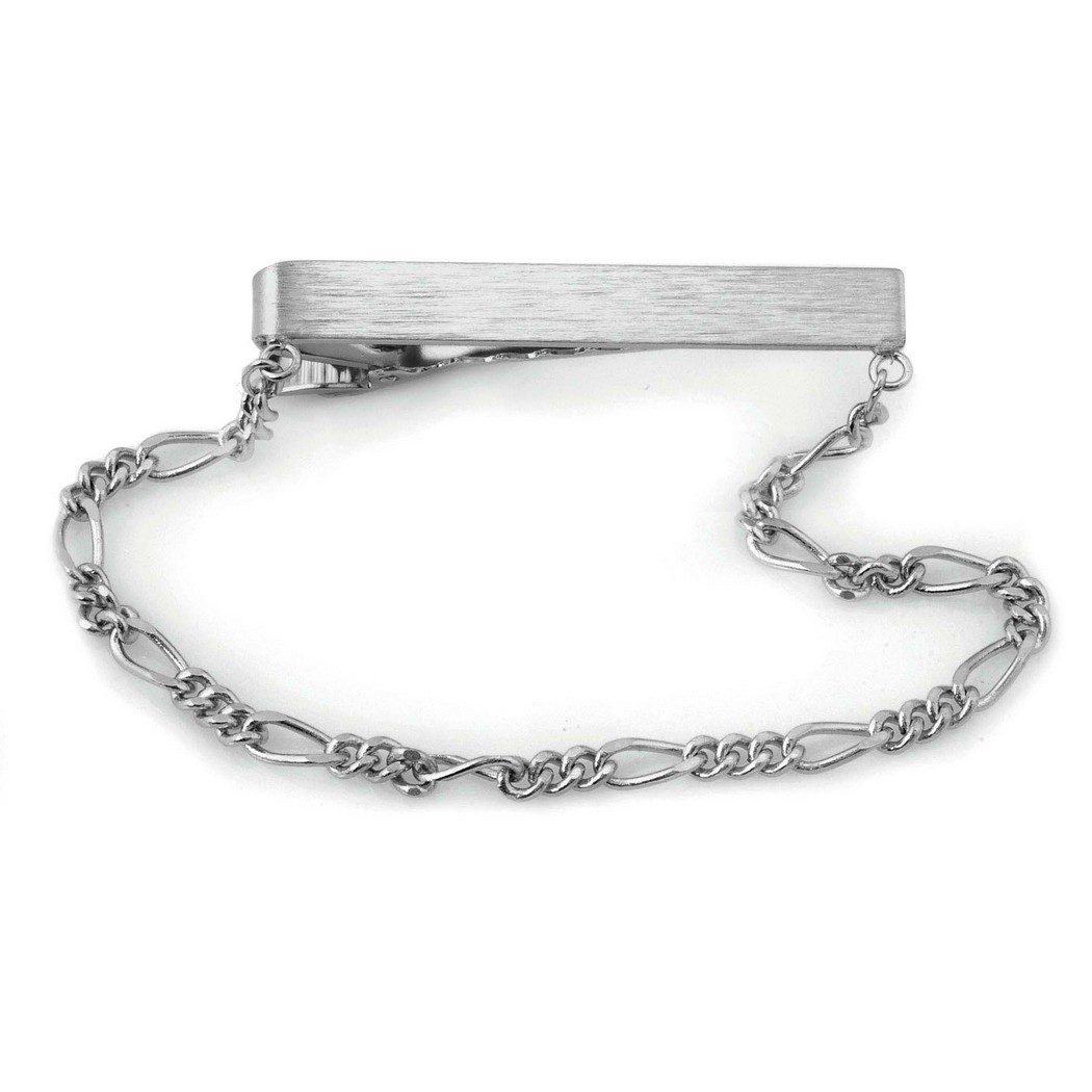 BTC-210R 23 Karat Gold and Rhodium Electroplate Figaro Tie Chain with an Engravable Clip