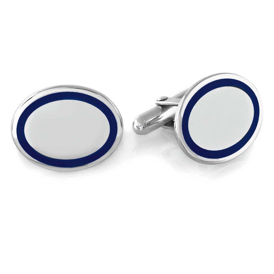 SCL-701 Sterling Silver Polished and Blue Cuff Links