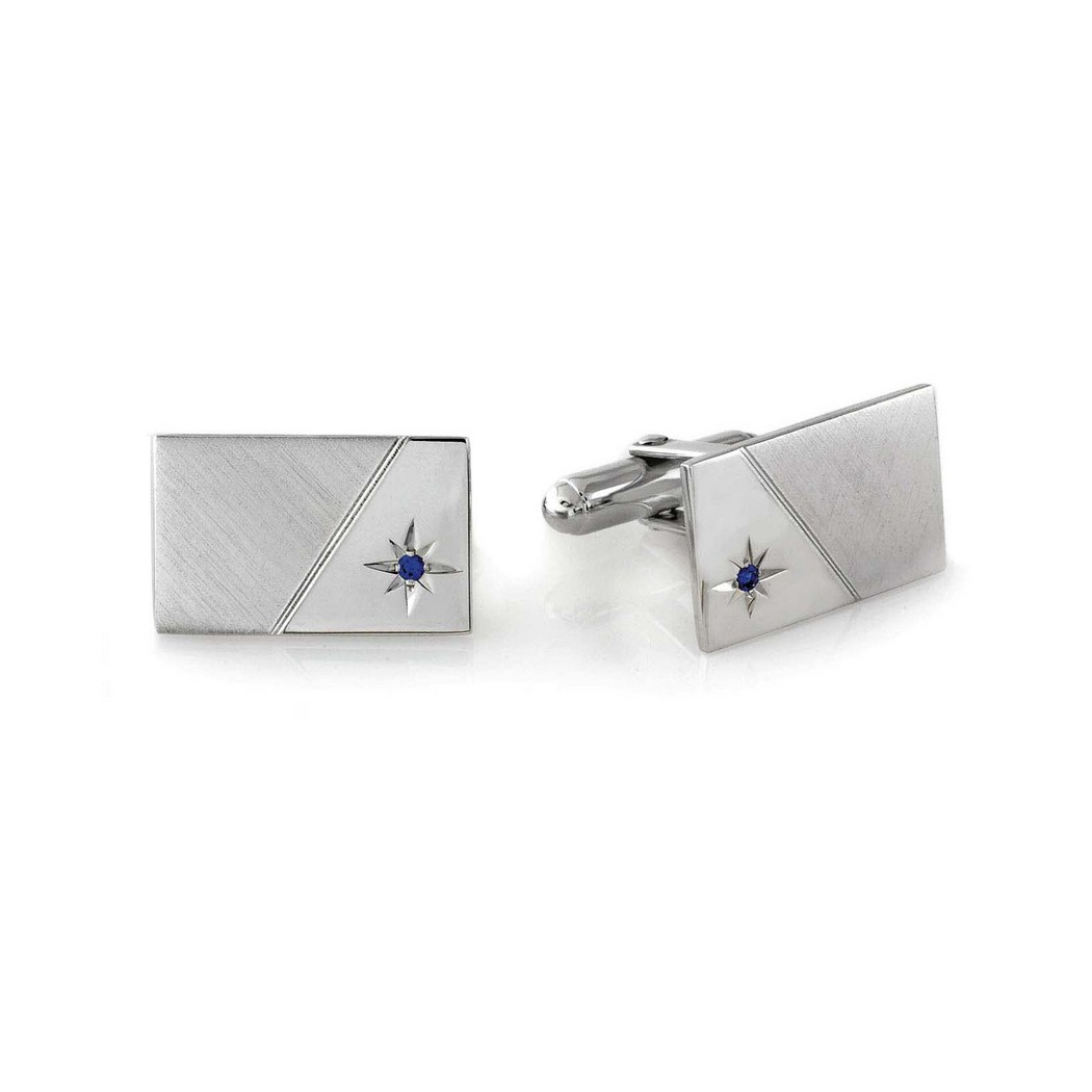 SCL-745S Sterling Silver Decorative Square and Sapphire Cuff Links