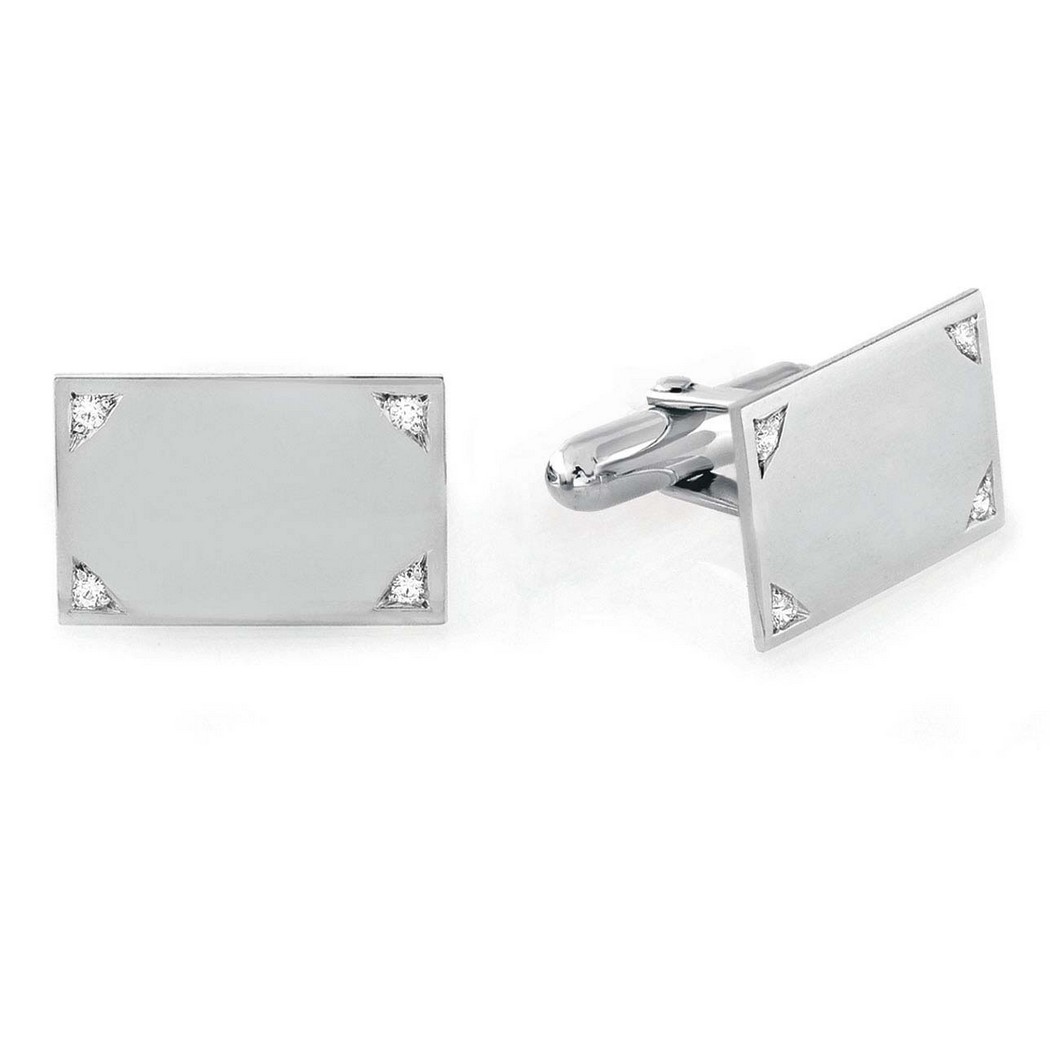 SCL-772D Sterling Silver Satin Polished Diamond Cuff Links