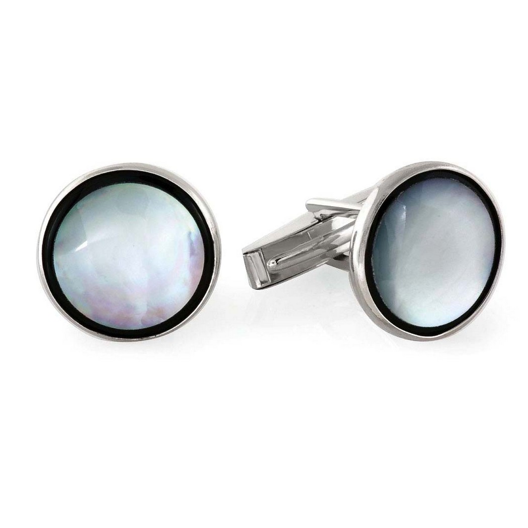 SCL-781 Sterling Silver Black Onyx and Mother of Pearl Cuff Links