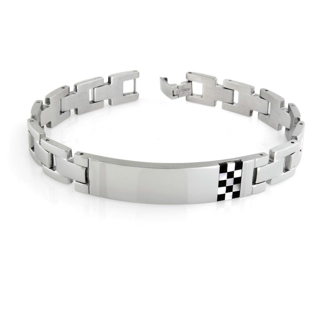 Stainless Steel Black Onyx Mother of Pearl Mens Bracelet - Lumigem