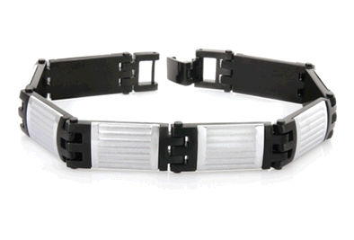 TBR-010 Stainless Steel Black Rib Link Bracelet