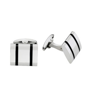 TCL-6010 Polished Stainless Steel with Black Stripes Cufflinks