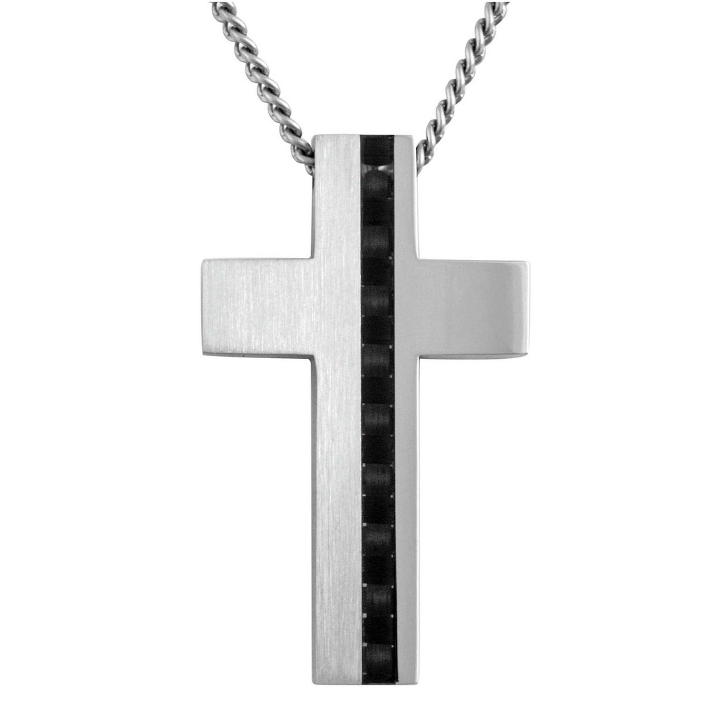 TCR-003 Stainless Steel Carbon Fiber Cross Necklace