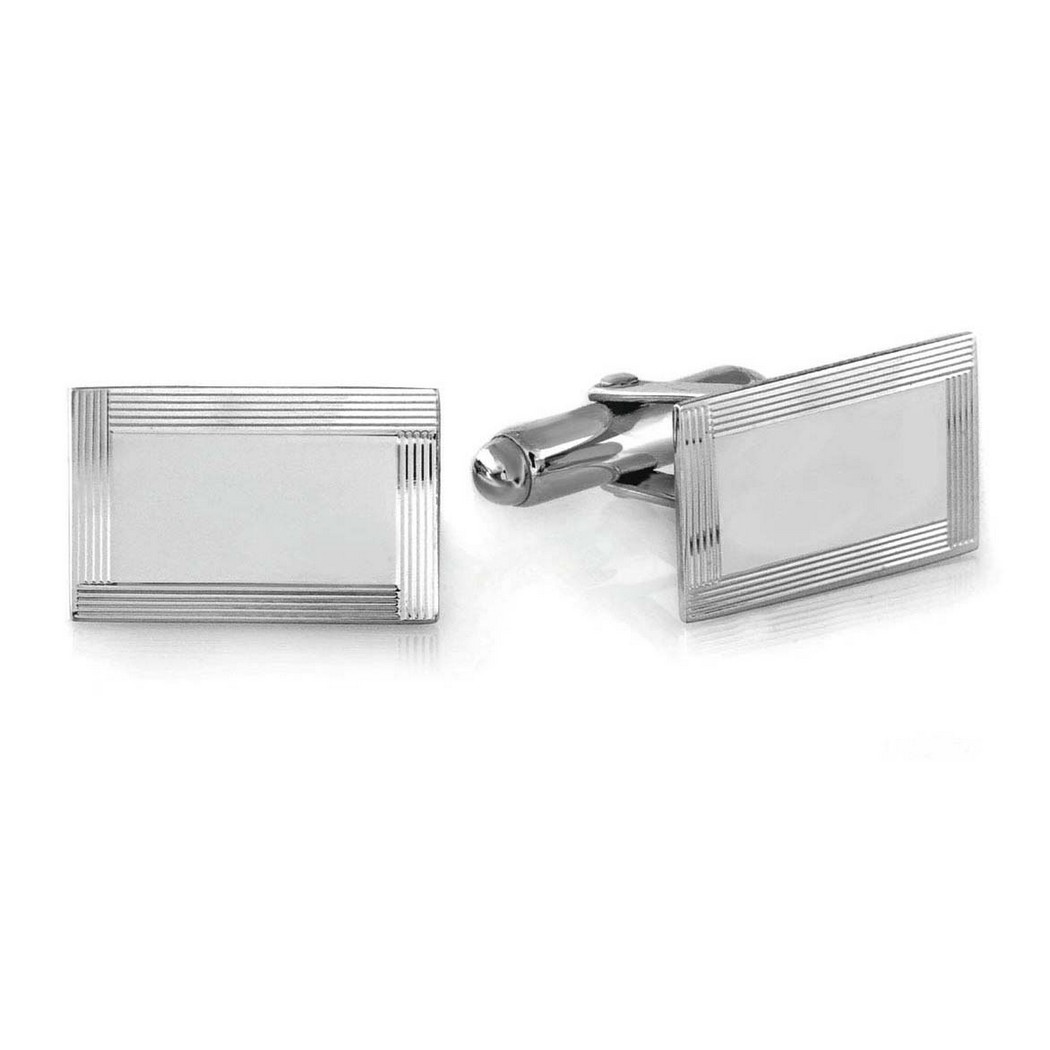 SCL-753 Sterling Silver Decorative Rectangle Cuff Links